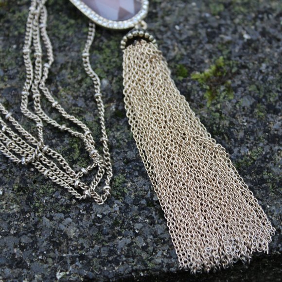 [5/$25] Long Gold Tassel Chain Necklace Pink Gem - Picture 3 of 4